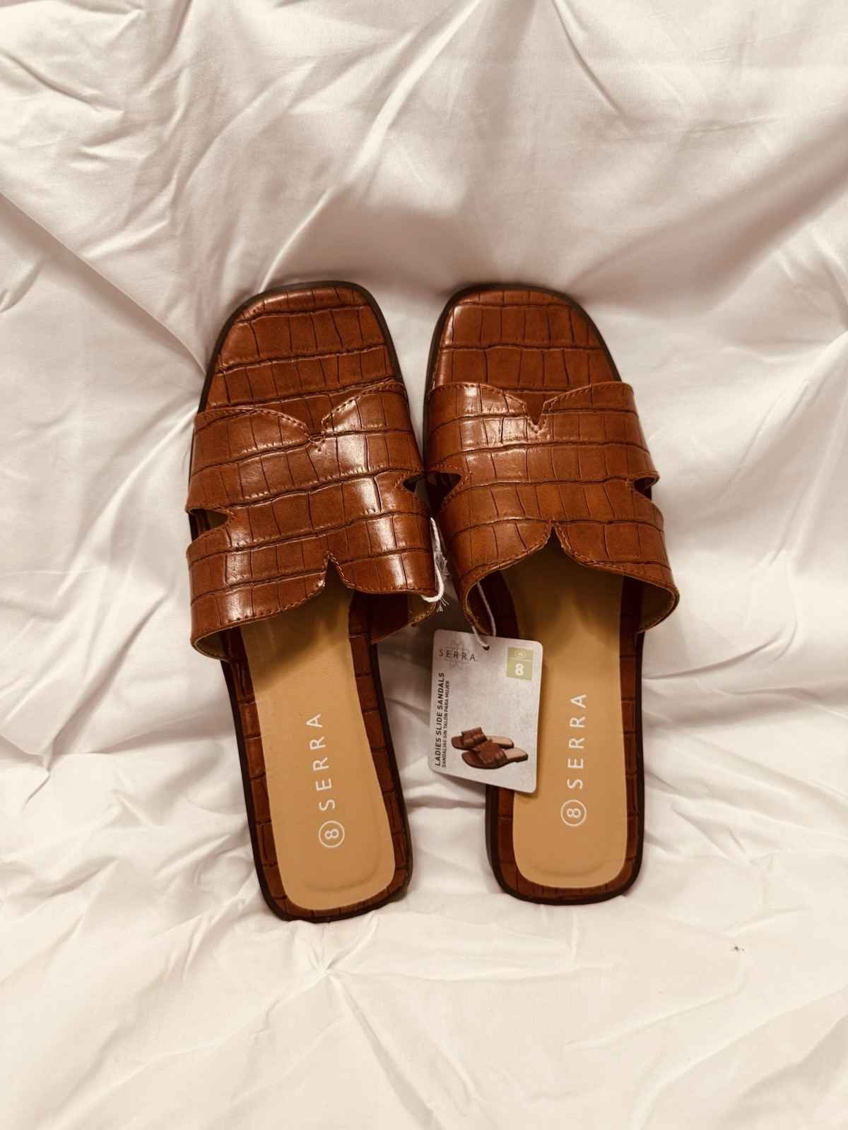 Serra Women’s Brown Croc Embossed Slide Sandals US 8 Faux Leather Slip On