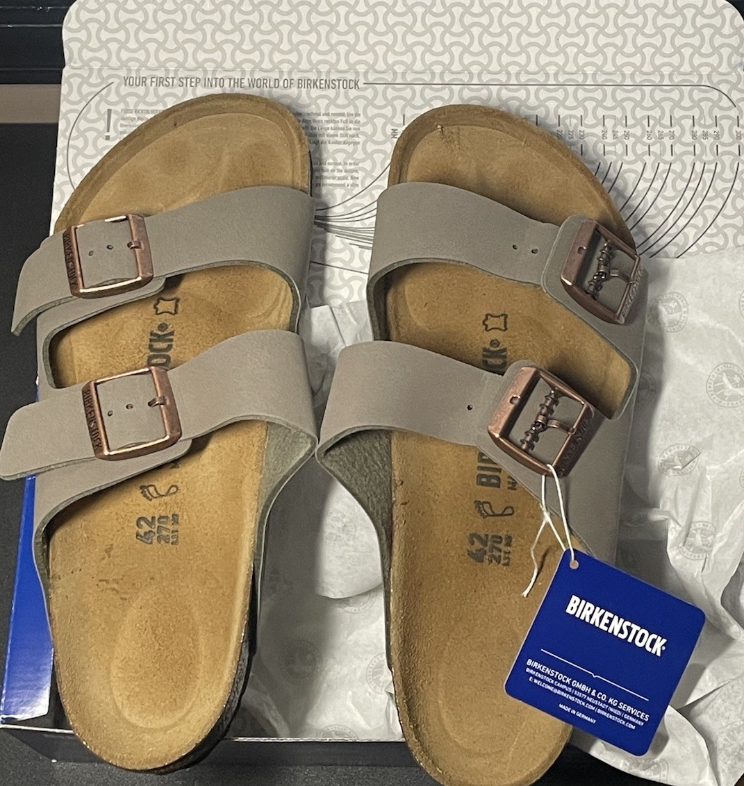NEW w BOX Birkenstock Arizona Stone Birko-Flor Nubuck Sandals Sz 42 L11 M9 Reg