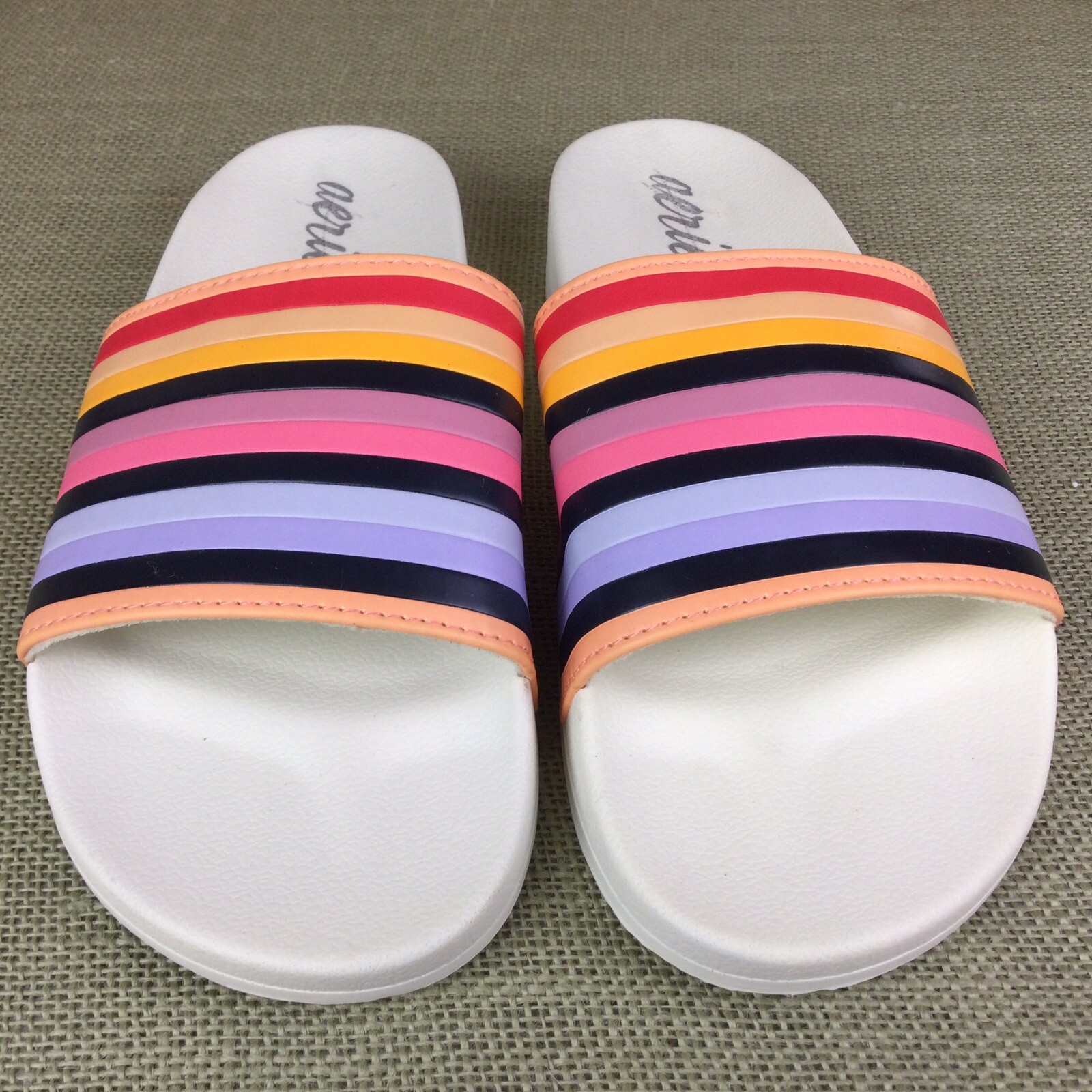 Aerie Slip On Women’s Sandals Striped Colorful Slides Flats Size 9M New