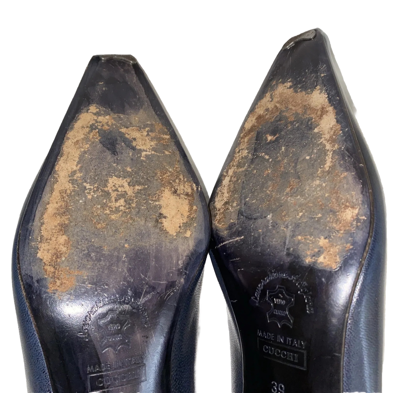 P. VERDI Women’s Shoes Paris Navy Leather 39 or 8.5 Lacing Tassels Low 2” Heels