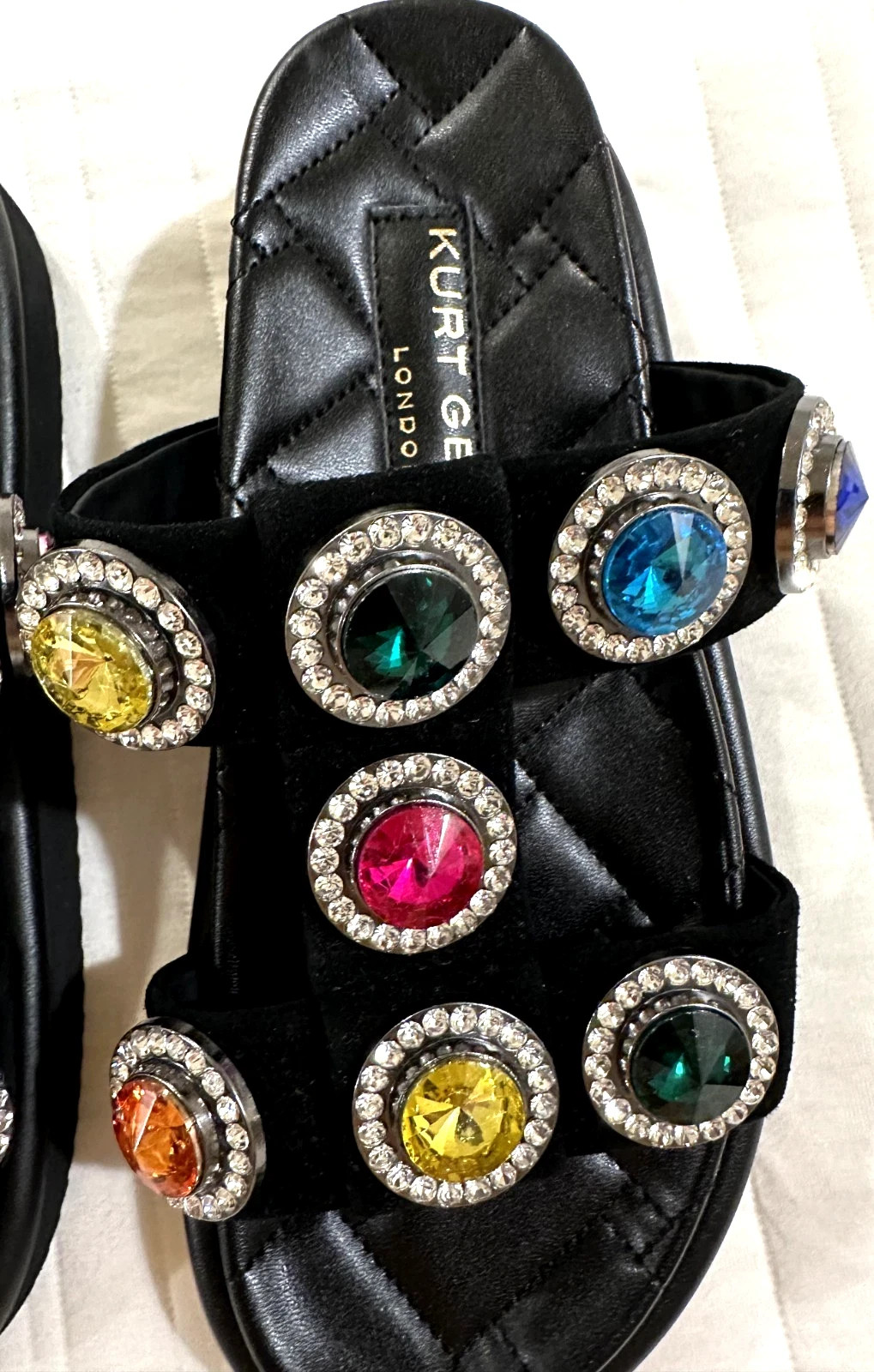NEW $185 Kurt Geiger London Orson Crystal Sandal Slide Black EU 37 US 7