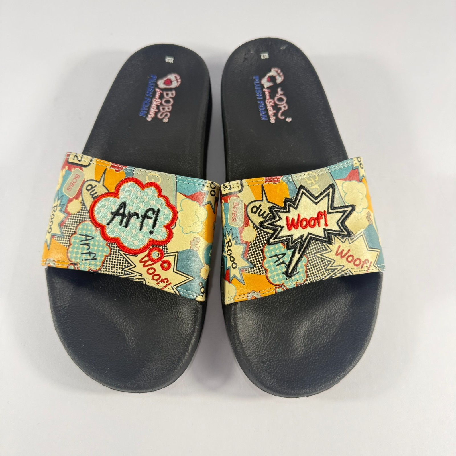 Skechers BOBS Dogs Slide Sandals Women’s 9M Puppy Dog Mom Plush Foam Comfort Paw