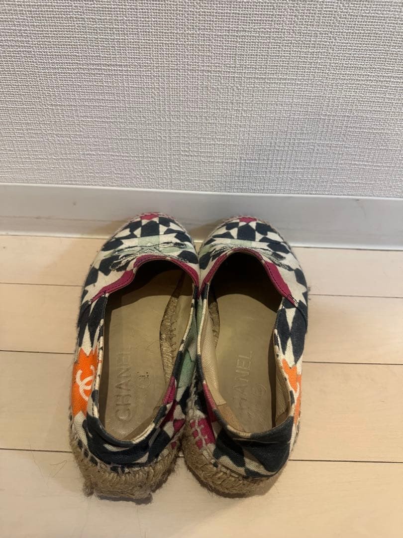CHANEL Slip-On Espadrilles Canvas Black White Green Pink Orange Women EU36/US5.5