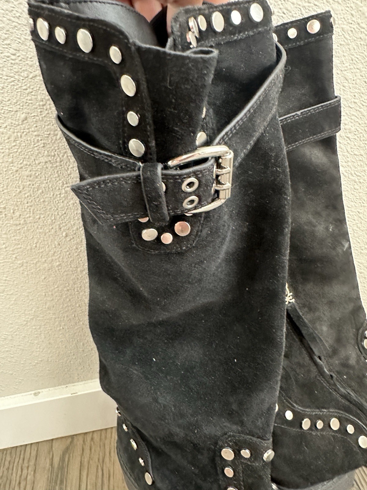 Sam Edelman Deryn Studded Suede Knee High Boot Women Size 8.5 Black