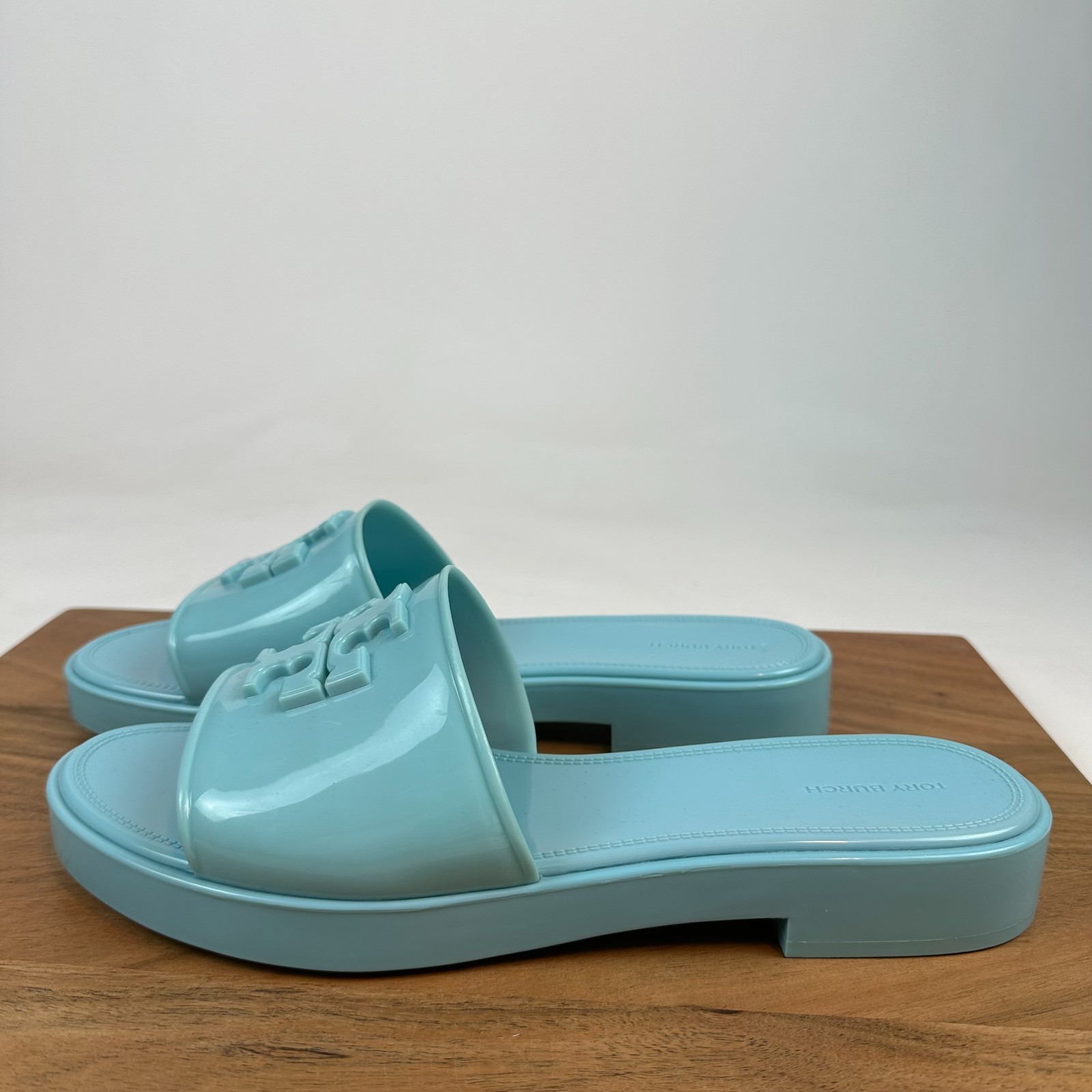Womens Tory Burch Eleanor Jelly Blue Rubber Logo Casual Slides Sandals Size 11 M