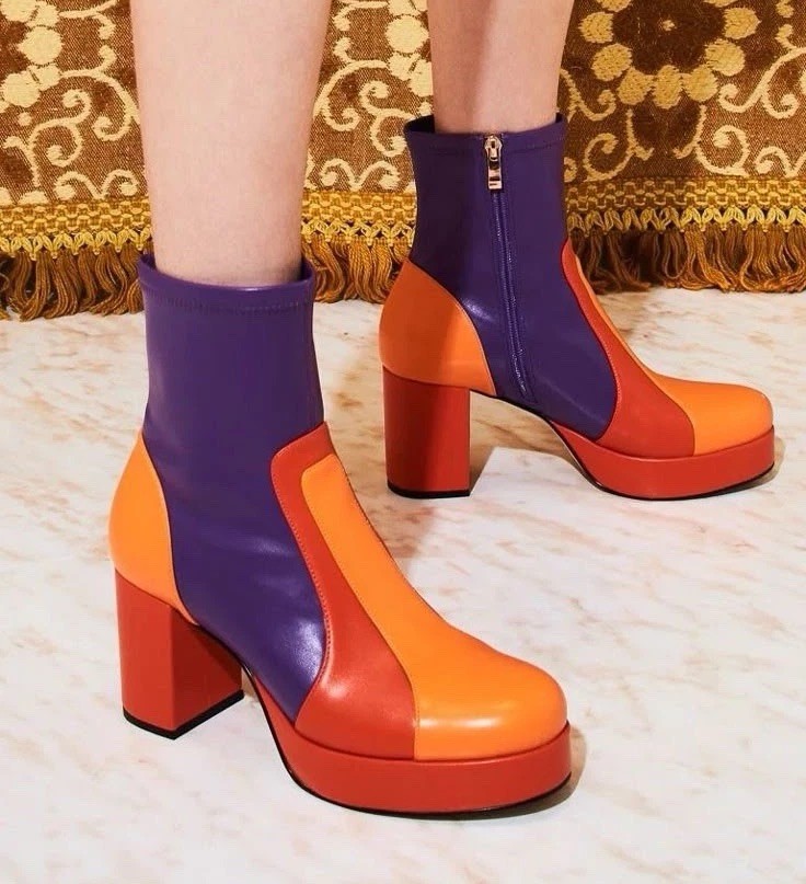 BRAND NEW The Hippie Shake Suzie Q Purple Retro Stripe Platform Boots