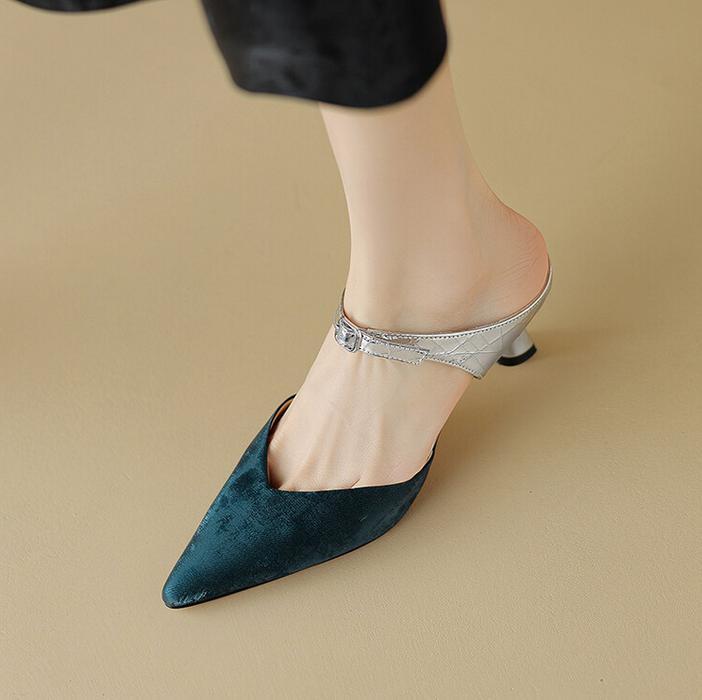 Women’s Dress Slipper Mules Slides Sandals High Heel Shoes Pointy Toe Slingbacks