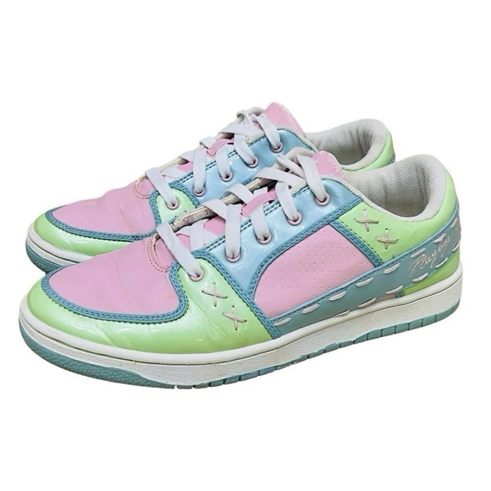 Playboy Rare Vintage 90s Sneakers Green Pink Blue Candy Stitches/Detail Logo 8.5