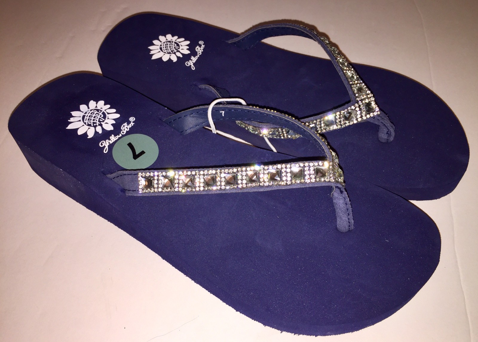 Yellow Box Flip Flops Navy Blue Sparkle Jeweled Rhinestone Shiny Sandals Saydee