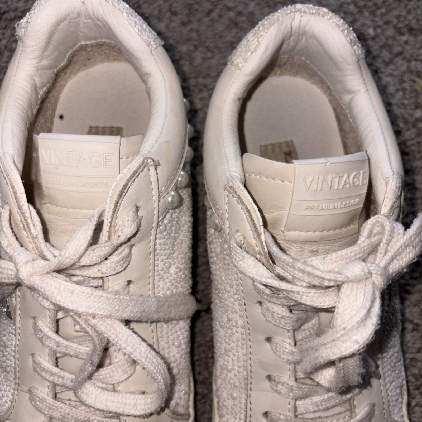 Prescila White Beaded Rhinestone Vintage Havana Sneakers Size 8