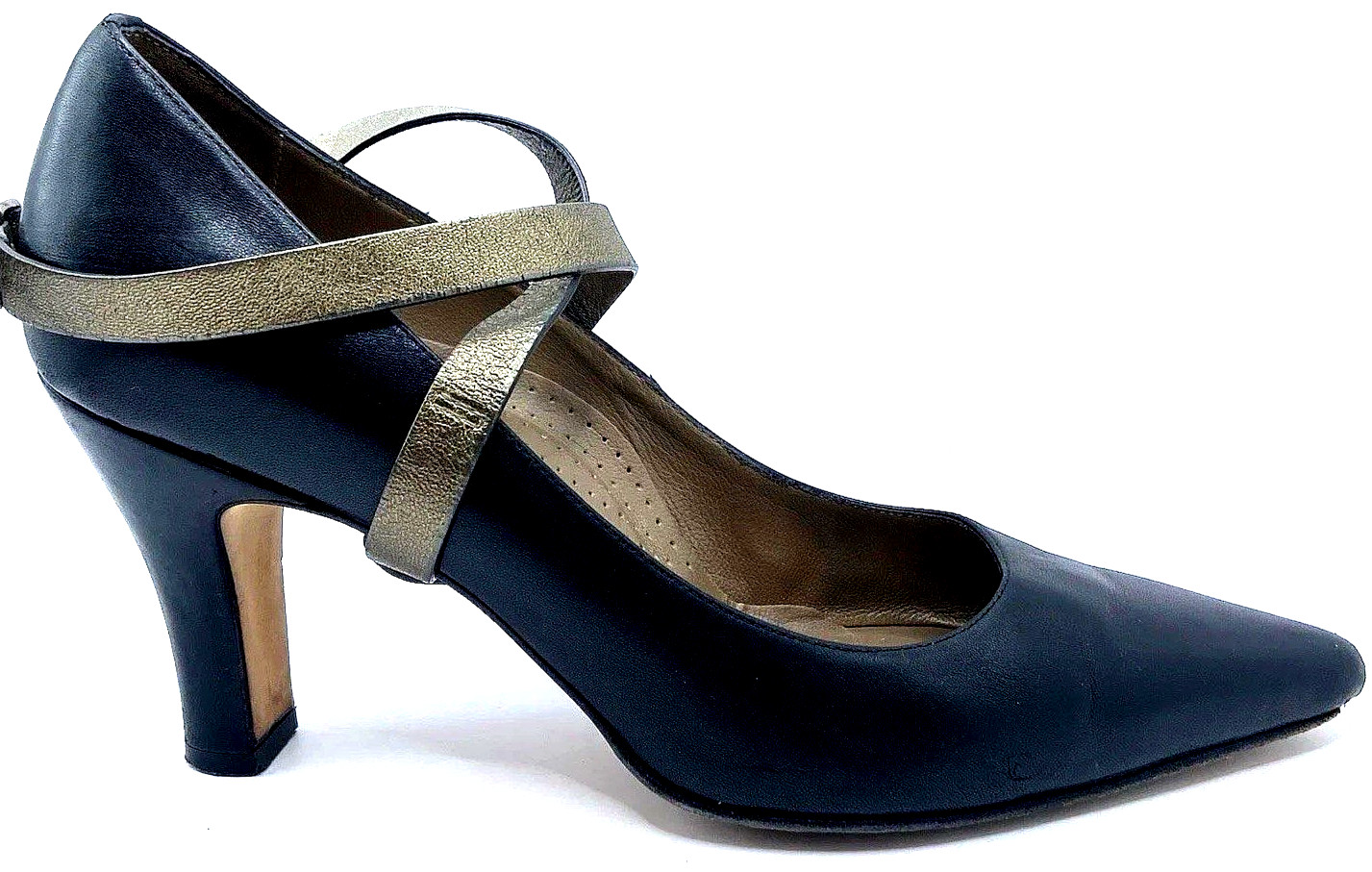 Anyi Lu Italy Black Leather Pointed Toe Ankle Strap Pumps Heels EU 38 US 7.5