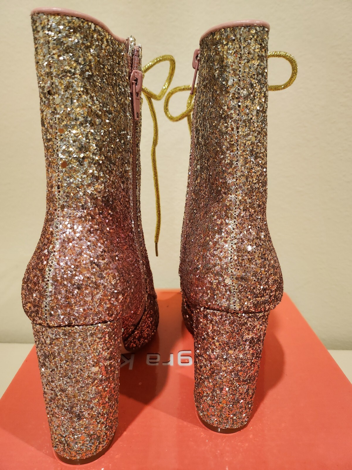 Allegra K Boots Women 7 Pink Ombre’ Glitter Block Heel Fairy Whimsical Witchy