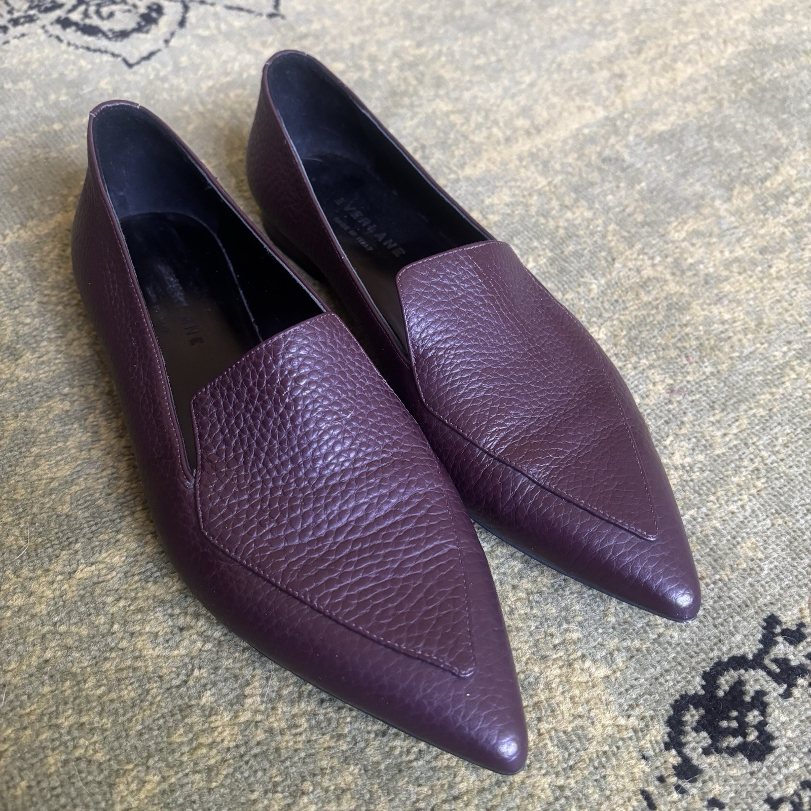 Everlane The Boss Womens Purple Pebbled Leather Simple Pointed Toe Flats 8.5