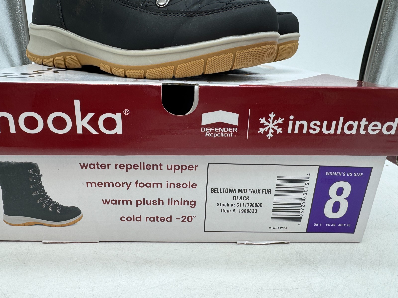 Chooka Belltown Winter Boots Women’s Black Round Toe Insulated Mid Faux Fur – 8