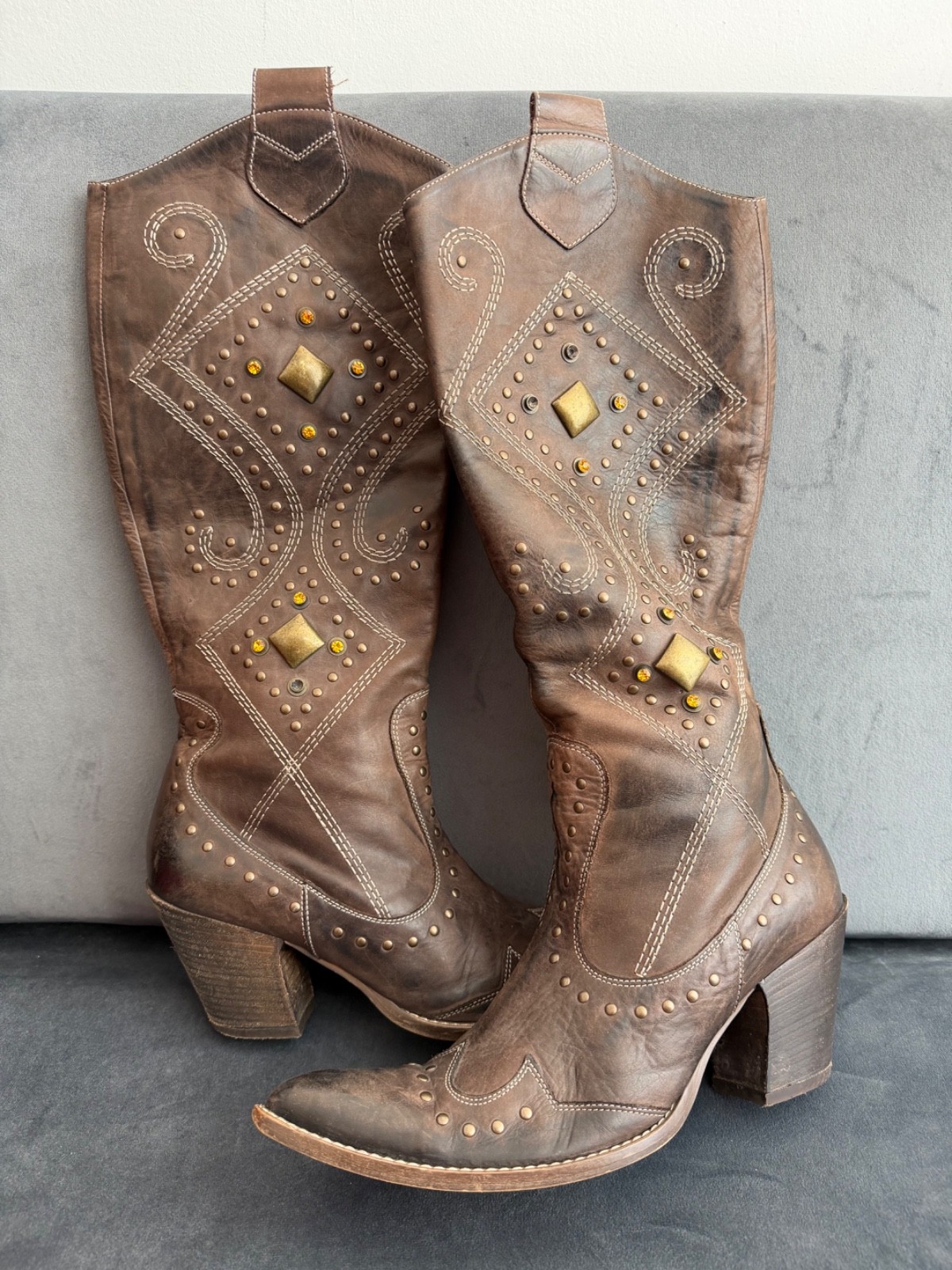 Navyboot Leather Cowboy Boots | Size EU 39 US 8.5 | Western Boho Style |