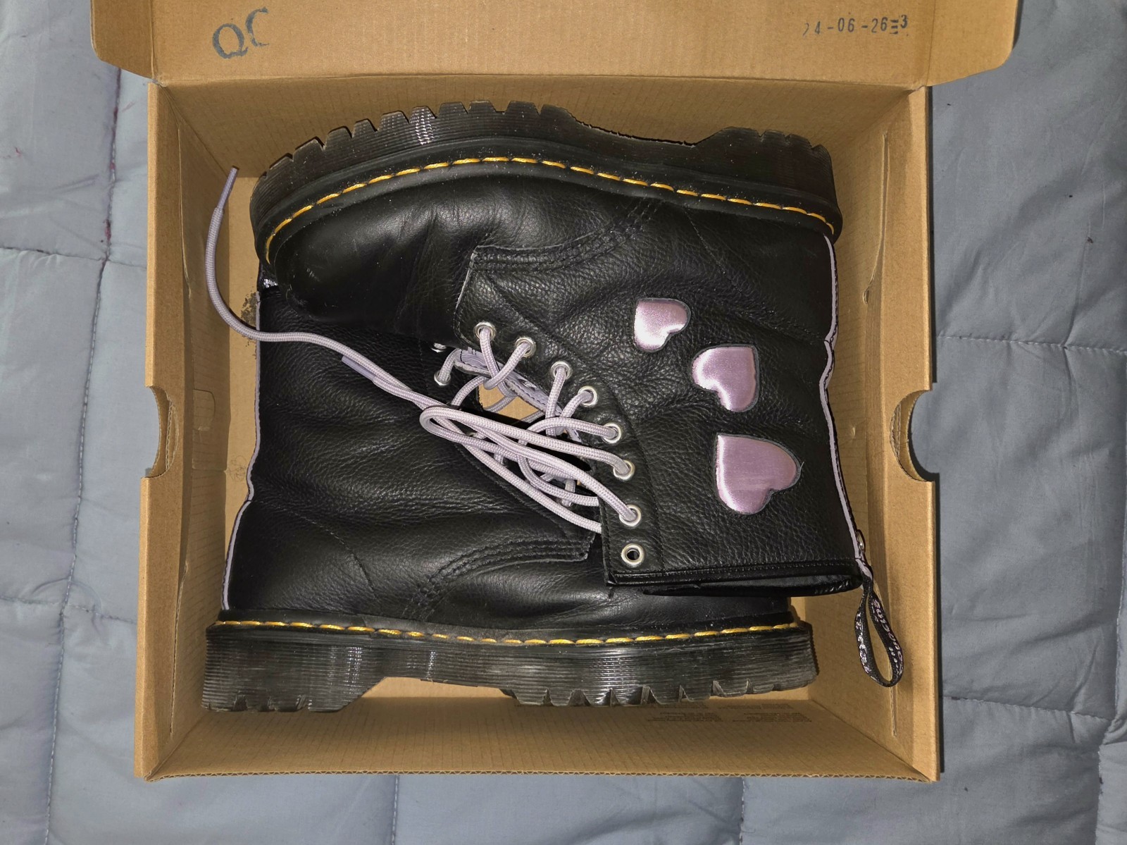 Dr. Martens 1460 Zip Heart Women’s Leather Lace Up Zipper Boots Black Purple 8