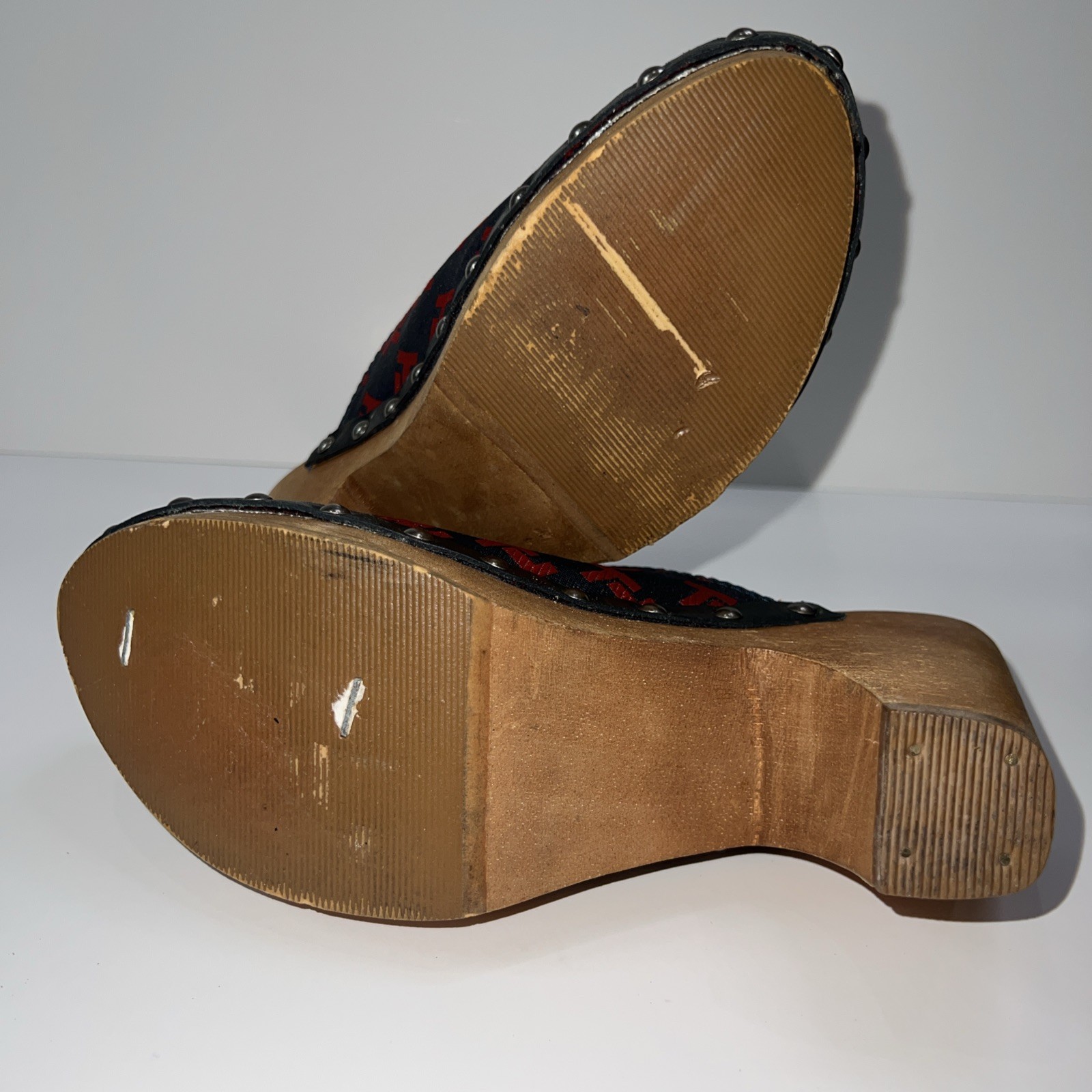 Vintage Tommy Hilfiger TH Monogram Canvas Wood Clog Mules Y2K Womens 5M Brazil