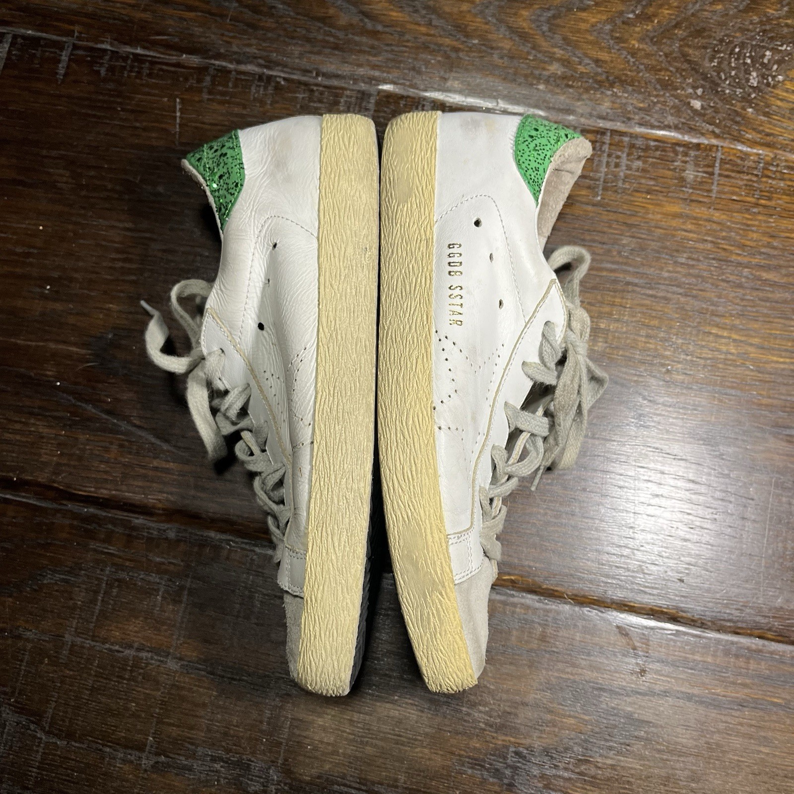 Golden Goose Superstar Sneakers Womens 7 37 Leather Green Glitter Italy Shoes