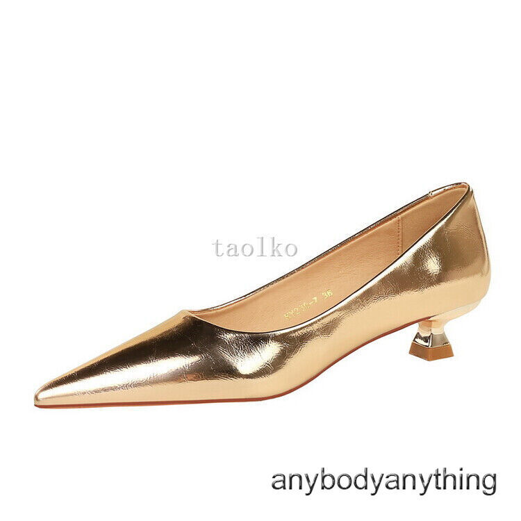 Womens 3.5cm Mid Kitten Heel Pointed Toe Slip on Pumps OL Ladies Party Shoes New