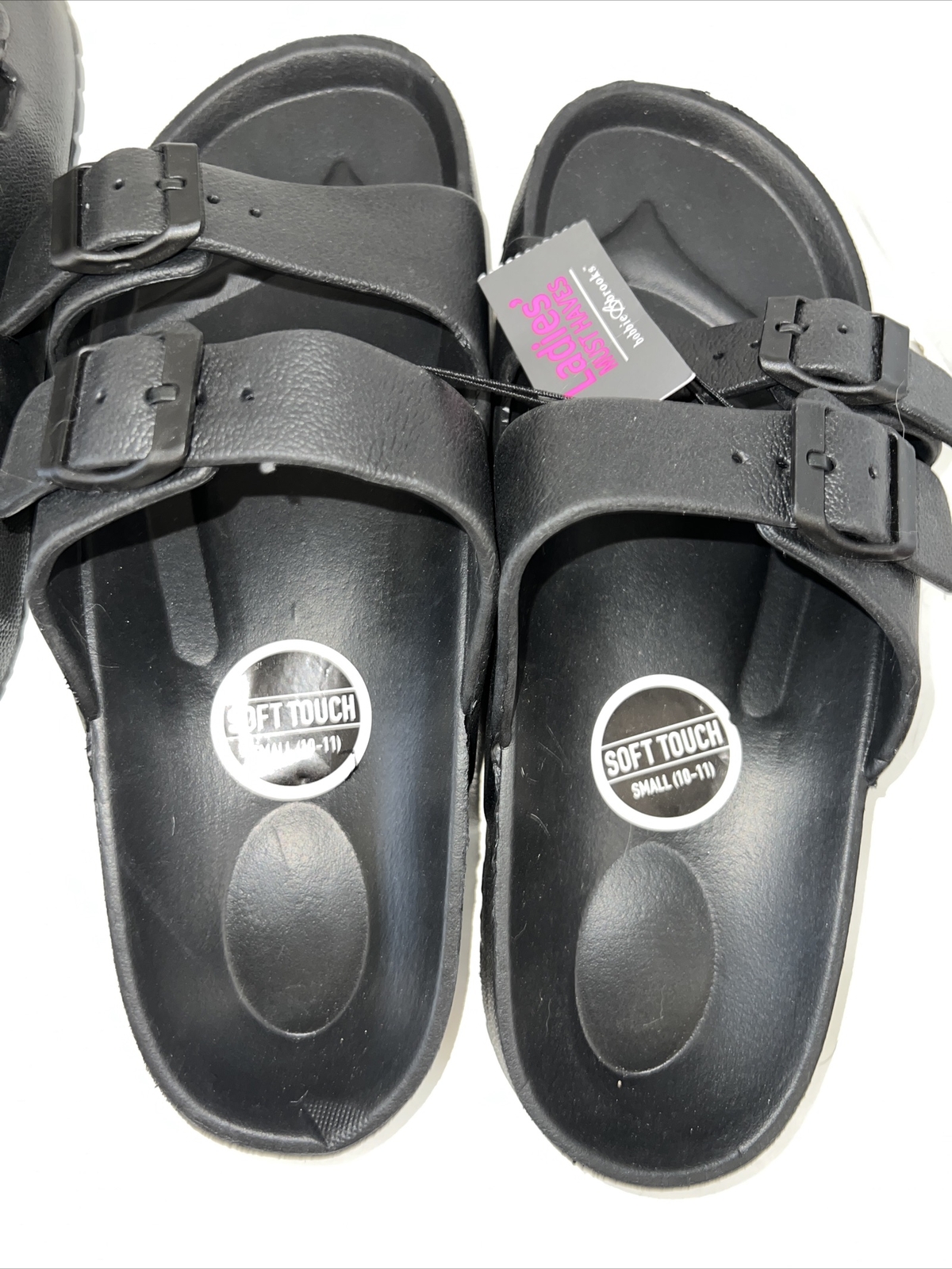 Bobbie Brooks Black Ladies Slip On Sandal Double Strap Choose Size 6-7 8-9 10-11