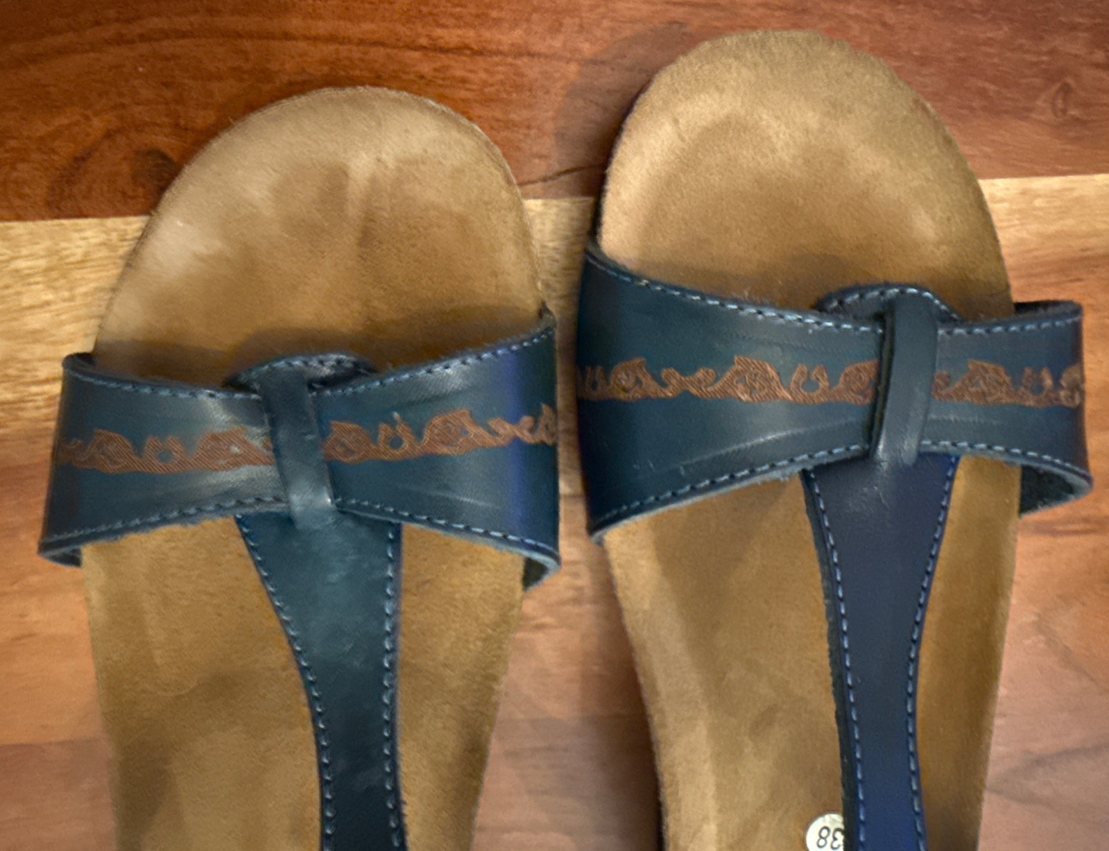 Spring Step Strappy Sandals Shoes Slip-On Women Sz 38 EU 7.5 US Blue Leather