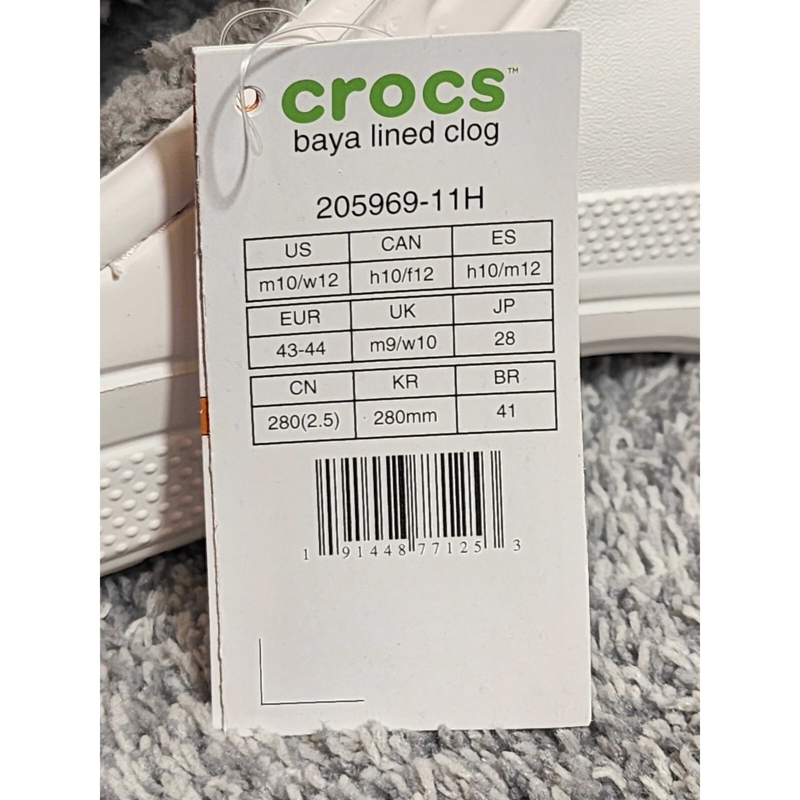 Crocs Baya Lined Clogs White Size Women’s 12 Men’s 10 Slip on Faux Fur Fuzzy NEW