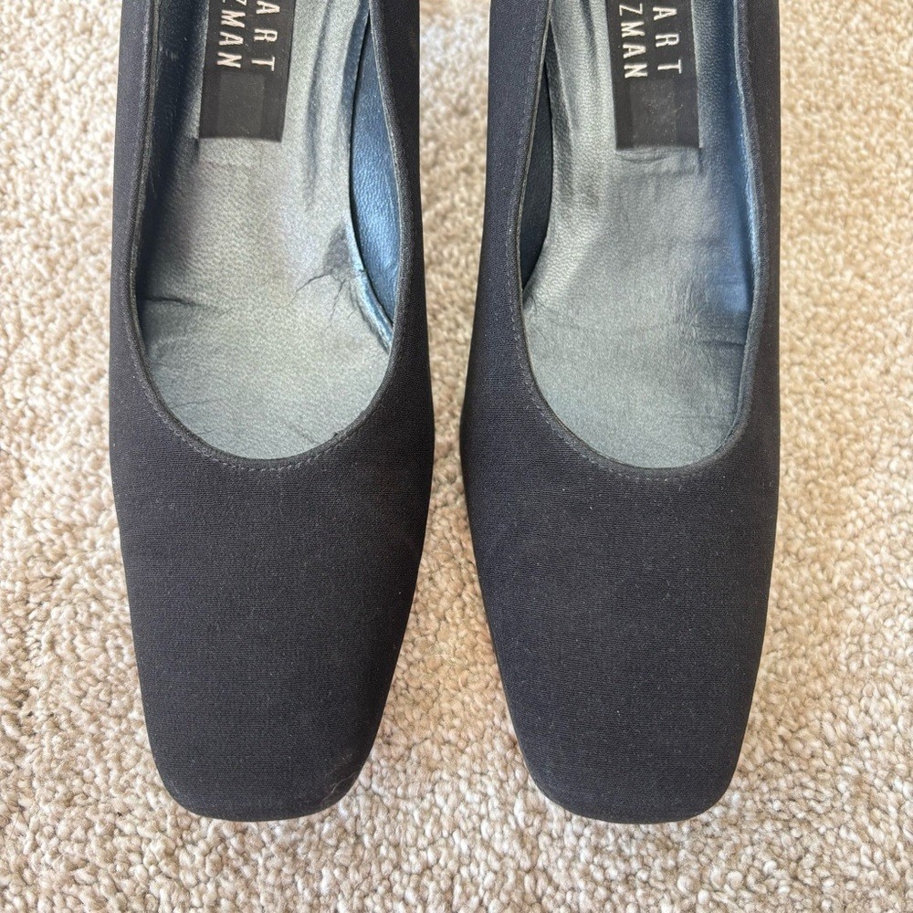 Stuart Weitzman Black Rounded Square Toe Block Heel Formal Professional Business