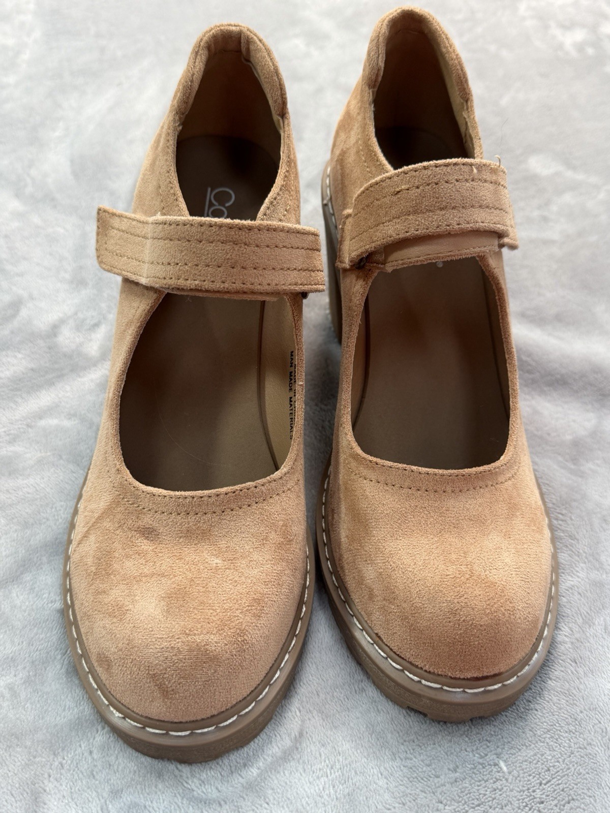 Corkys Camel Suede Mary Jane Heels Round Toe Hook & Loop Ankle Strap US 9