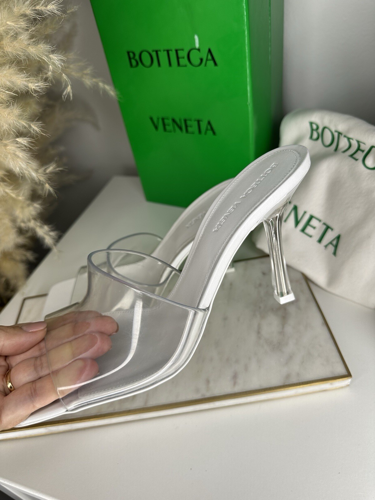 Bottega Veneta Transparent-Strap Heeled Mules Sandals Size 39