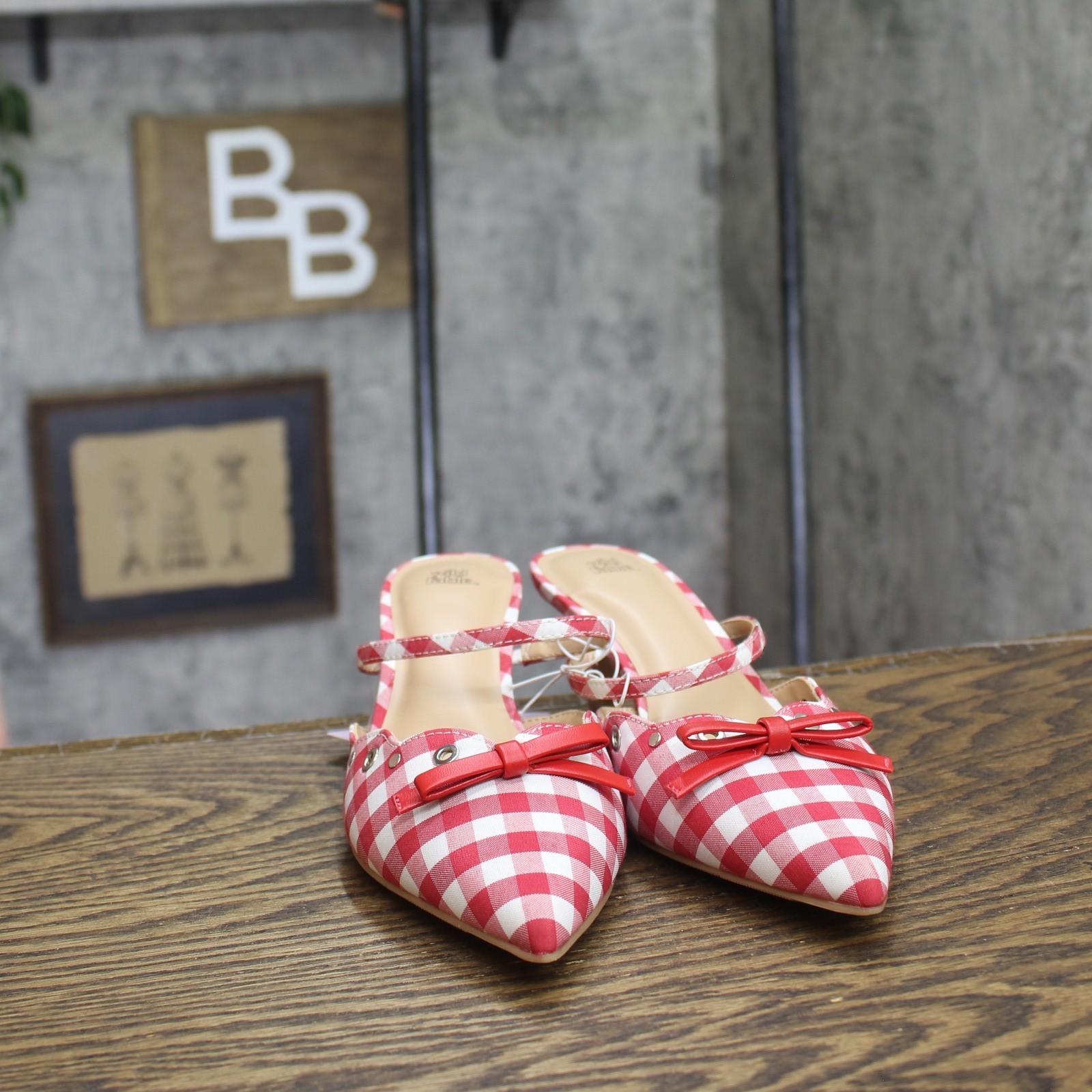 Wild Fable Lysandra Gingham Eyelet Kitten Heel Mules 92611152 Red / White 8.5M