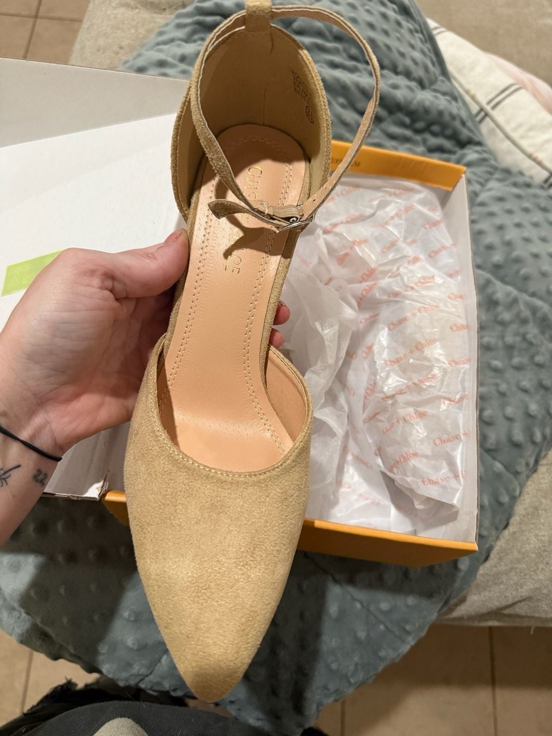 Chase + Chloe Holland-6 Ritz Nude Faux Suede Pointed Toe Block Heels