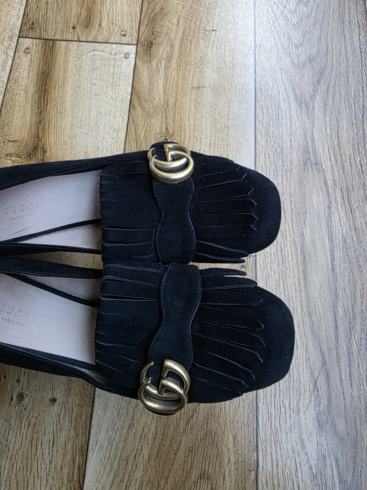GUCCI MARMONT FRINGE PUMP SUEDE LOAFERS SIZE 38.5 EU, 8 US, 5.5 UK