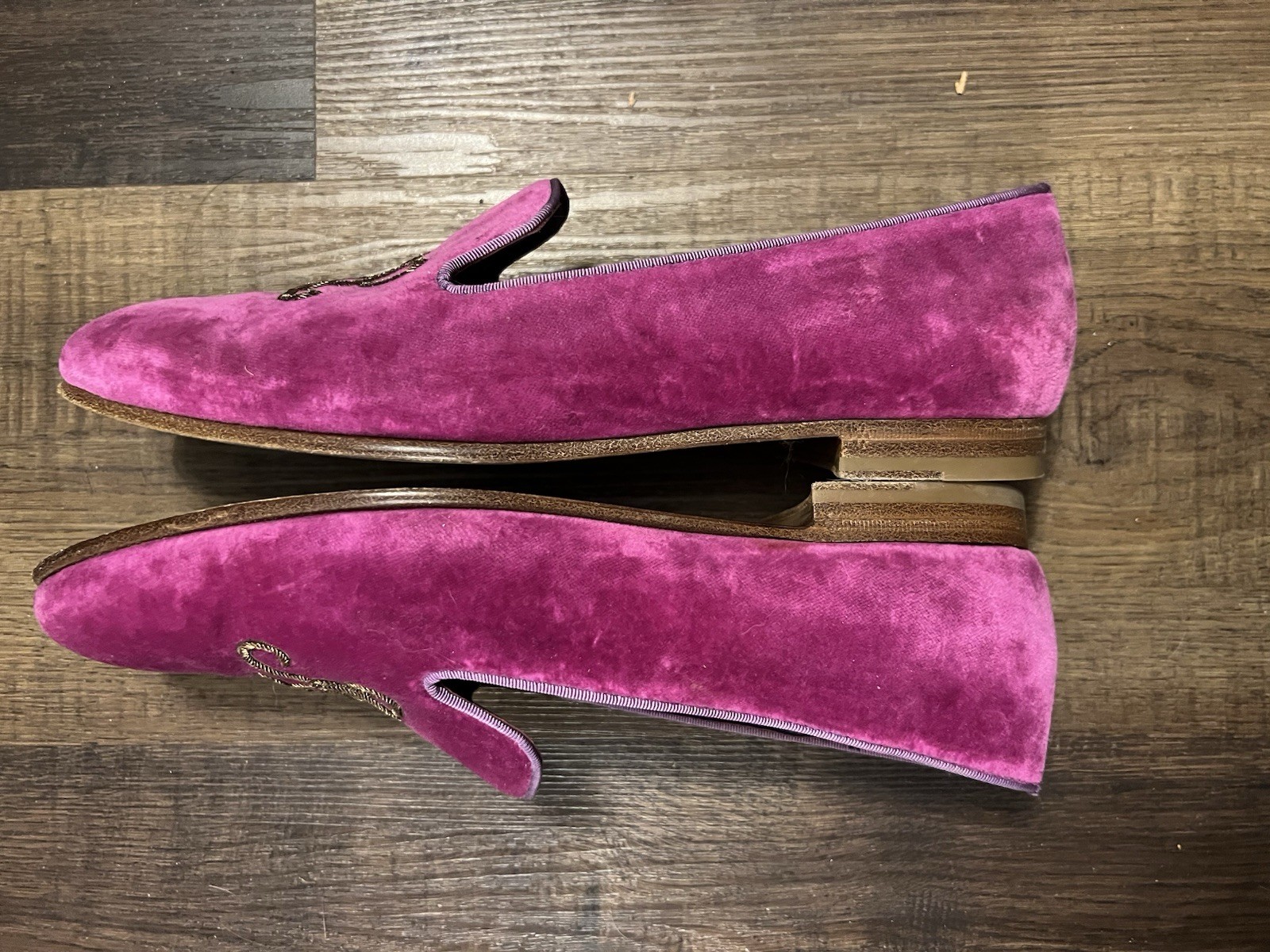 Ralph Lauren Purple Label Alonzo Embroidered Velvet Loafers Slippers-Size 8