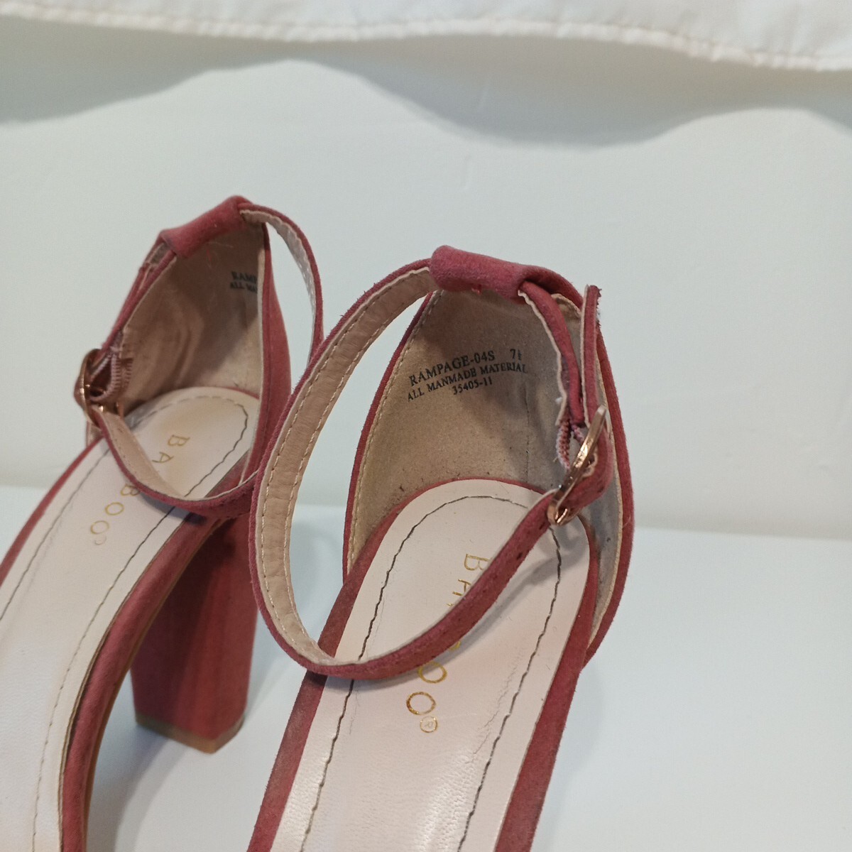 BAMBOO Ankle Strap 4″ Heels Rose Suede Size 7.5
