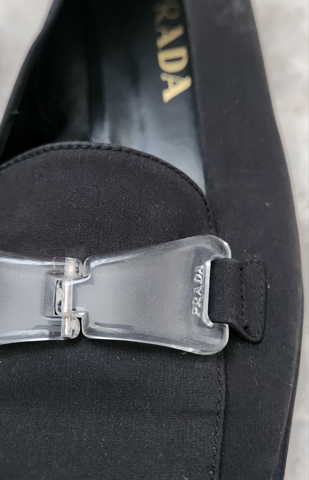 PRADA Women’s Nylon Slip-On Loafers Black Logo Block Heel 90s Size 37.5/US 7