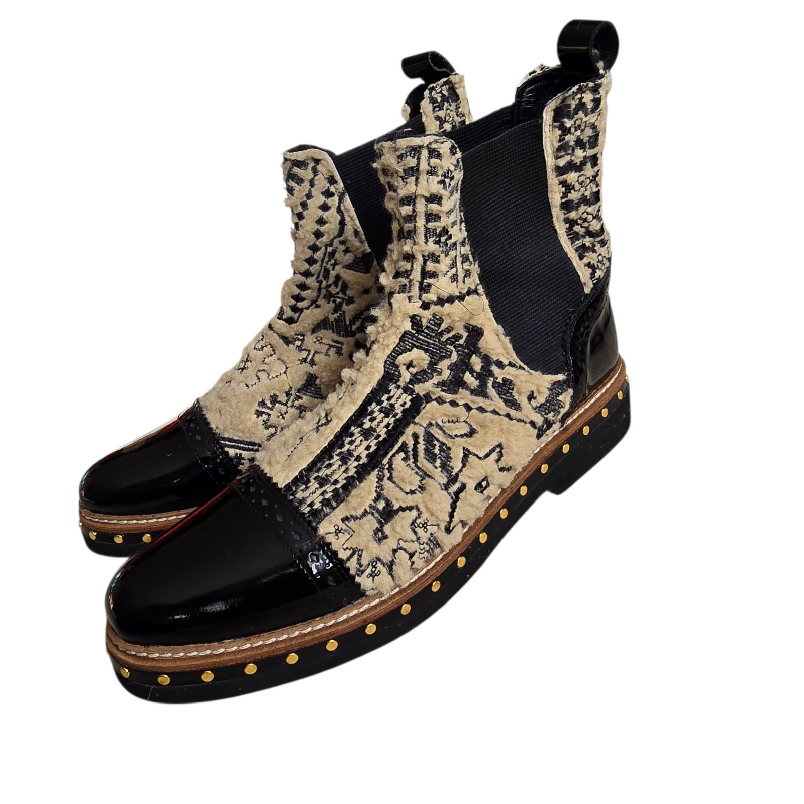 FREE PEOPLE Textile Atlas Chelsea Ankle Boots Studded Grunge Bohemian Size 40