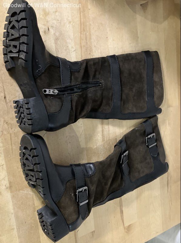 Karl Lagerfeld Paris Baylen Brown Black Suede Leather Tall Boots Size 7M