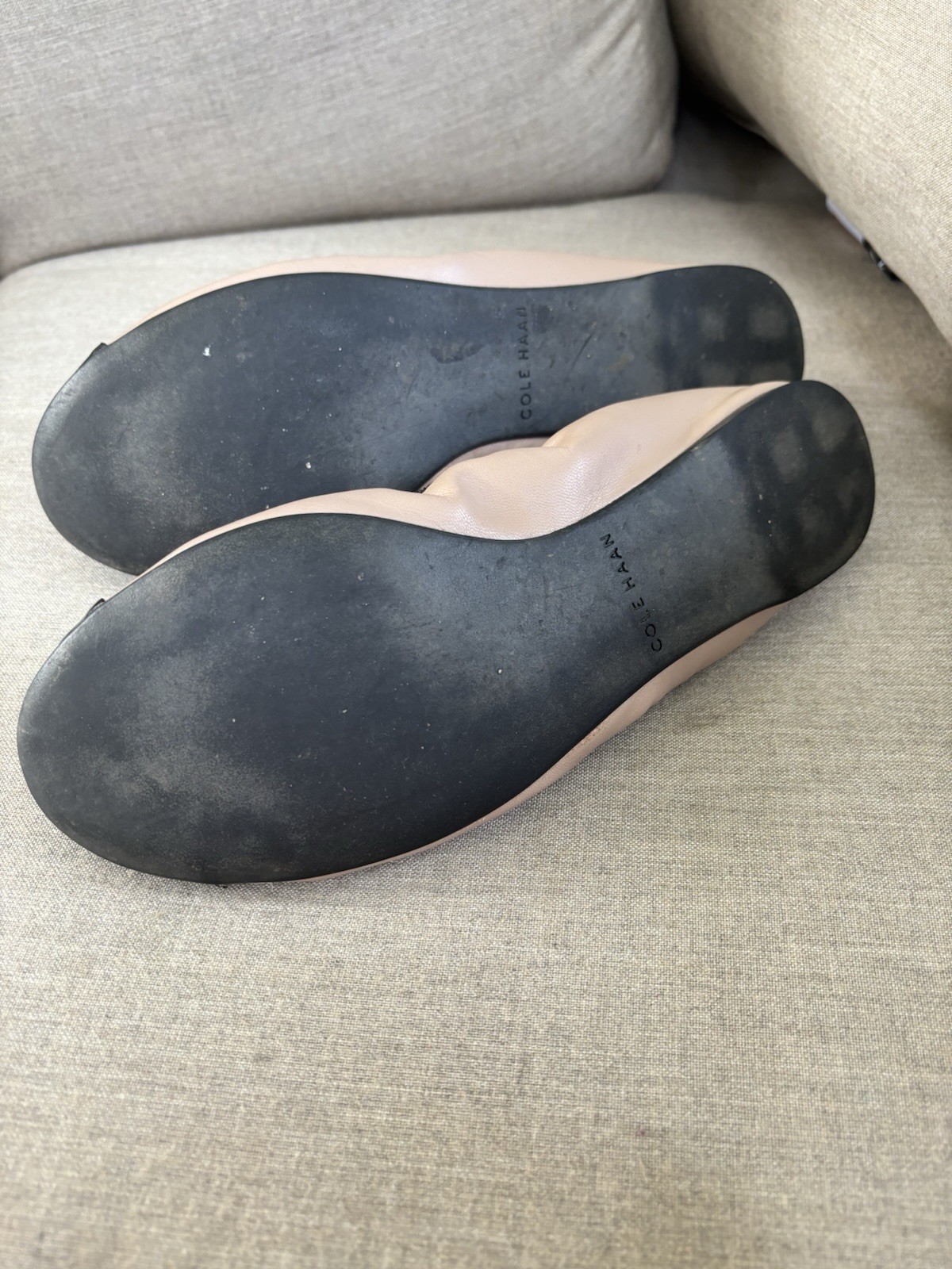 Cole Haan Women’s Ballet Flats Cap Toe Leather Slip-On Beige/Black 10 B