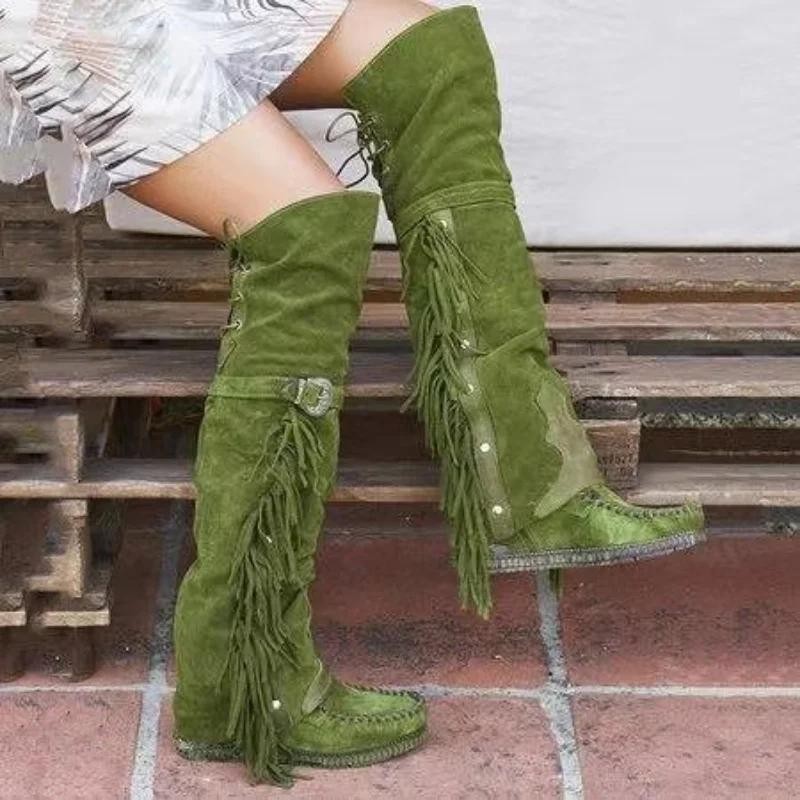 Fashion Bohemia Knee-length Women Boots Ethnic Personality High Boot Tassels Fau