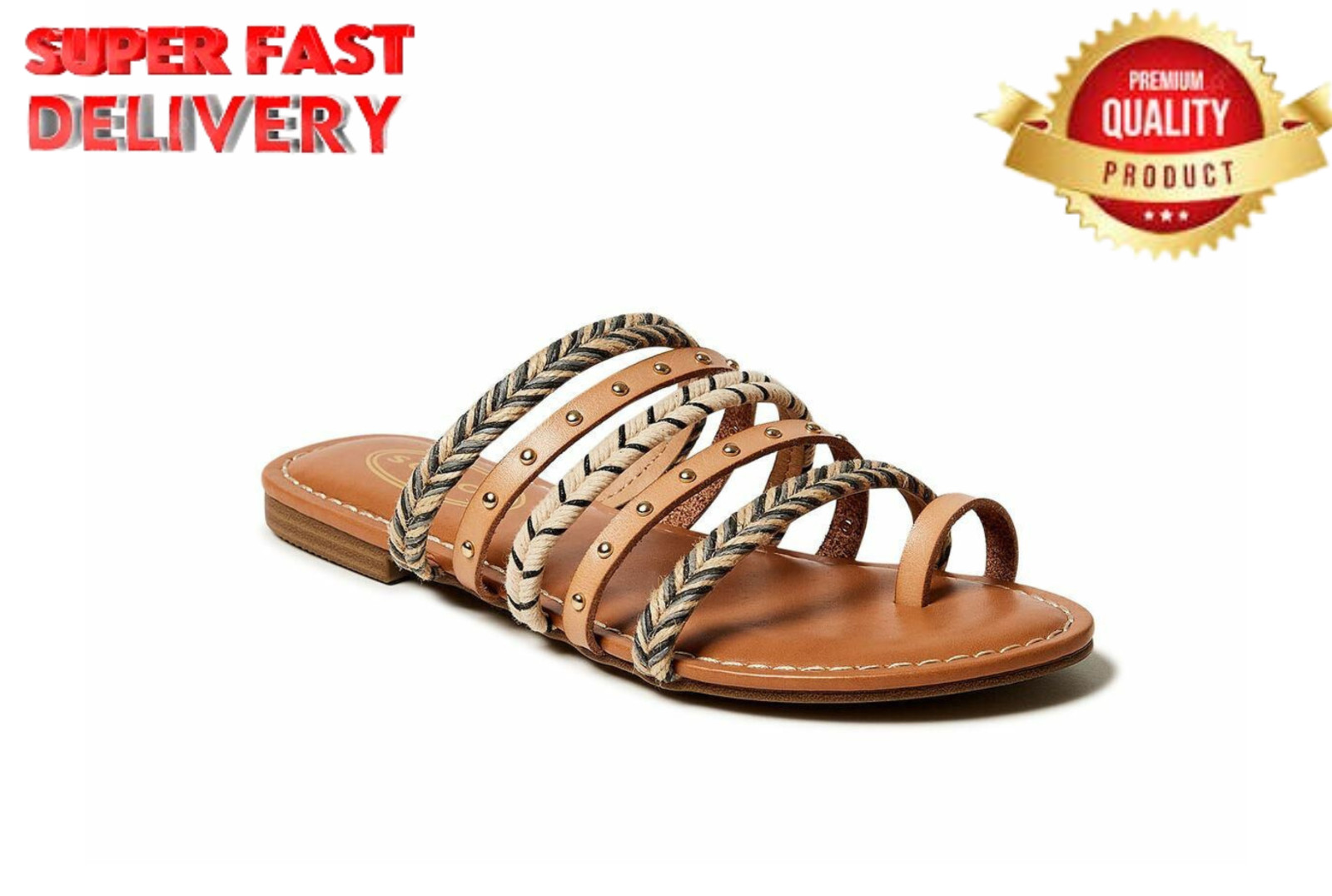 Scoop Women’s Studded Strappy Slide Sandal Size 7 Natural –336-