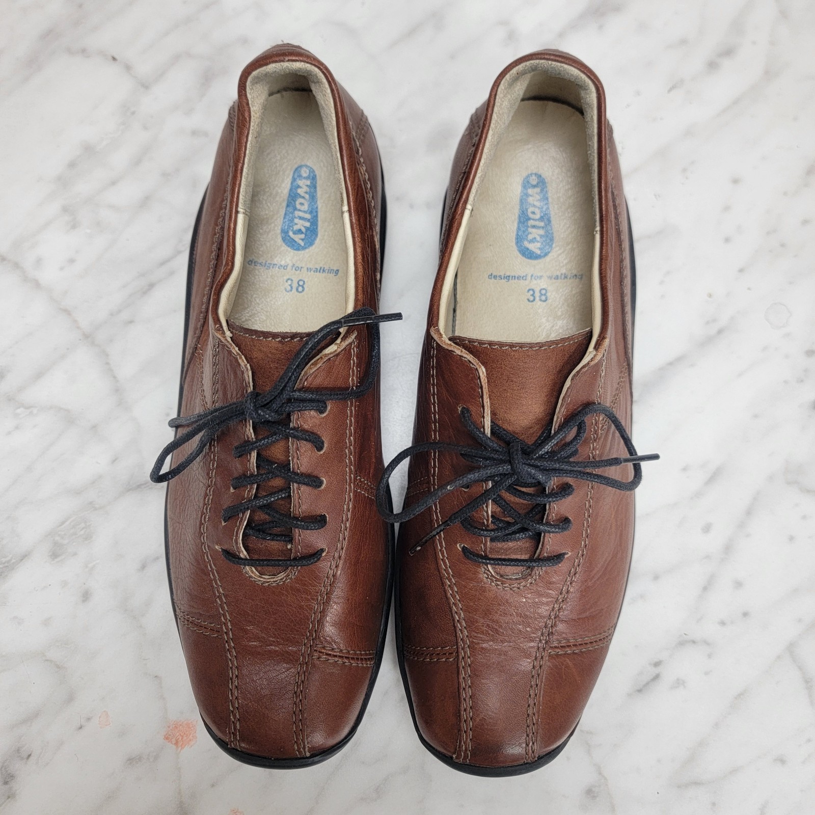 Wolky Shoes Womens Size 38 US 7 Casual Walking Sneakers Brown Leather Lace Up