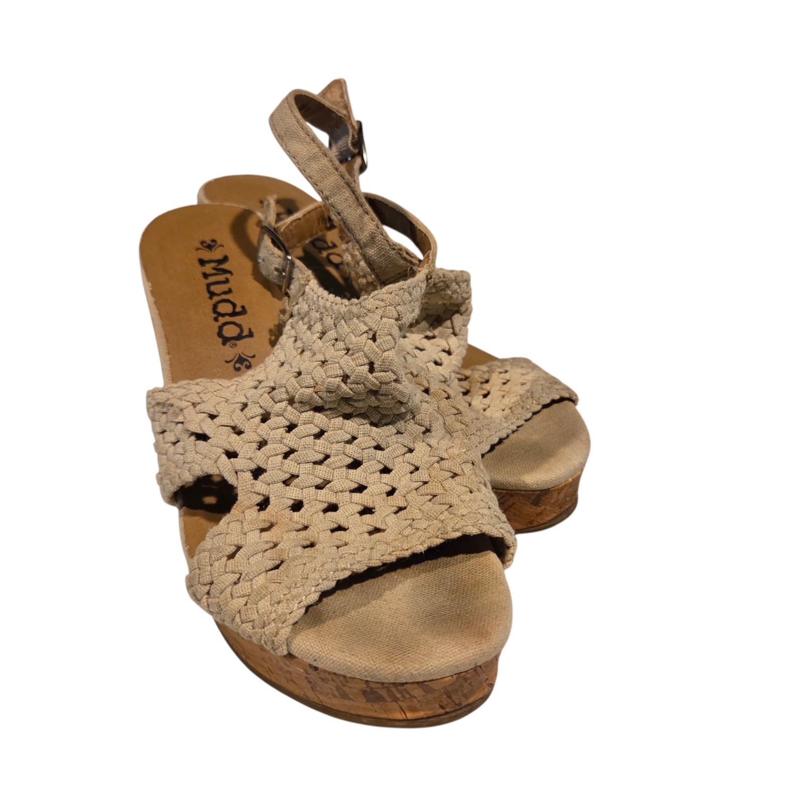 Mudd Wedge Heels Beige Knit Crochet Ankle 7.5 High Heel Cork