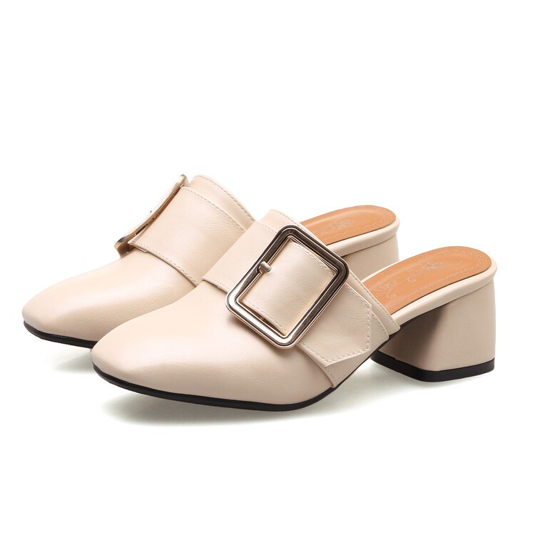 Women’s Faux Leather Slippers Block Heels Slip On Mule Slingback Dress Sandals