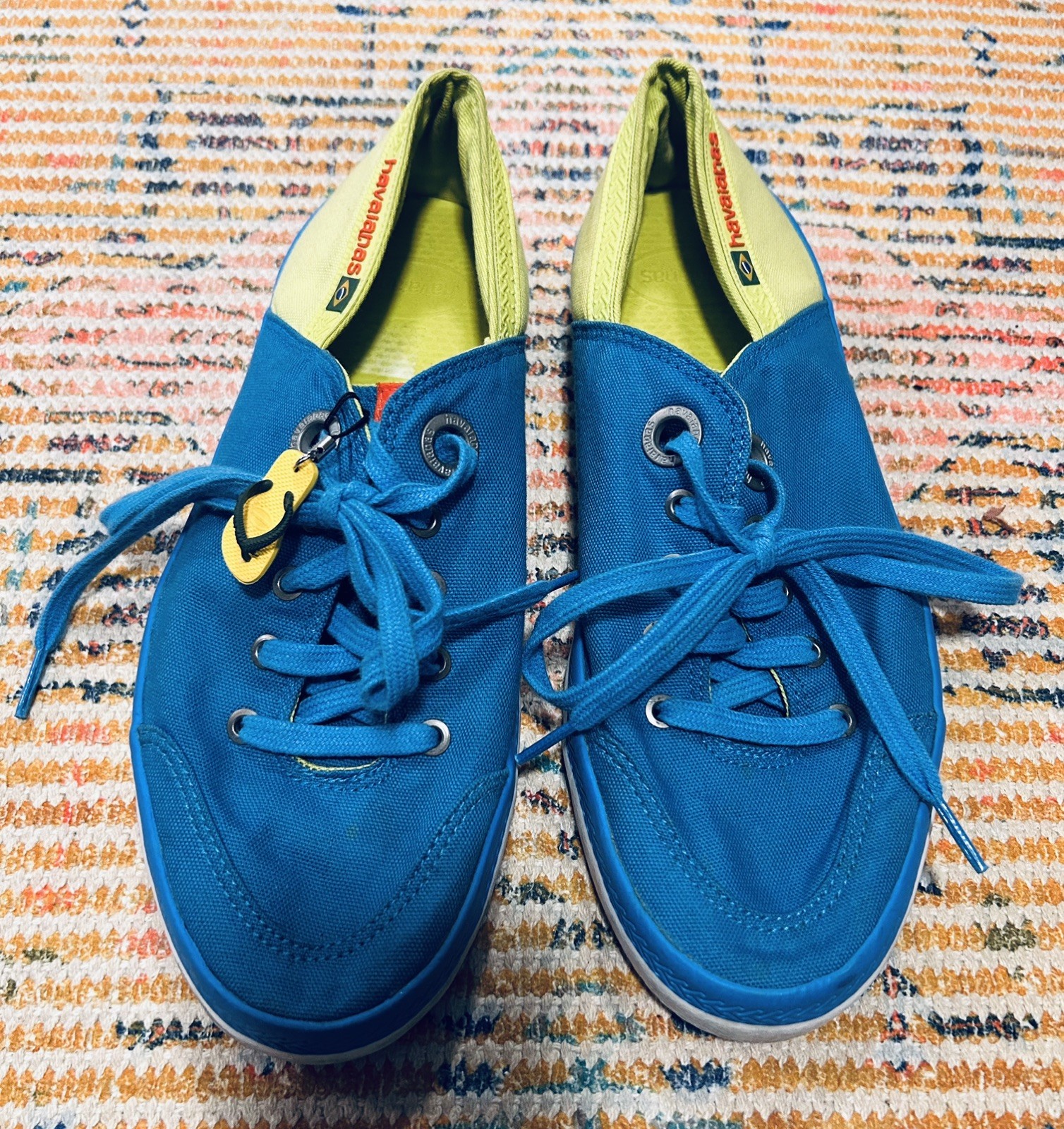 Havaianas Lace Up Beach Sneaker Flat size 9W/ 8M Canvas Shoes Blue/Green