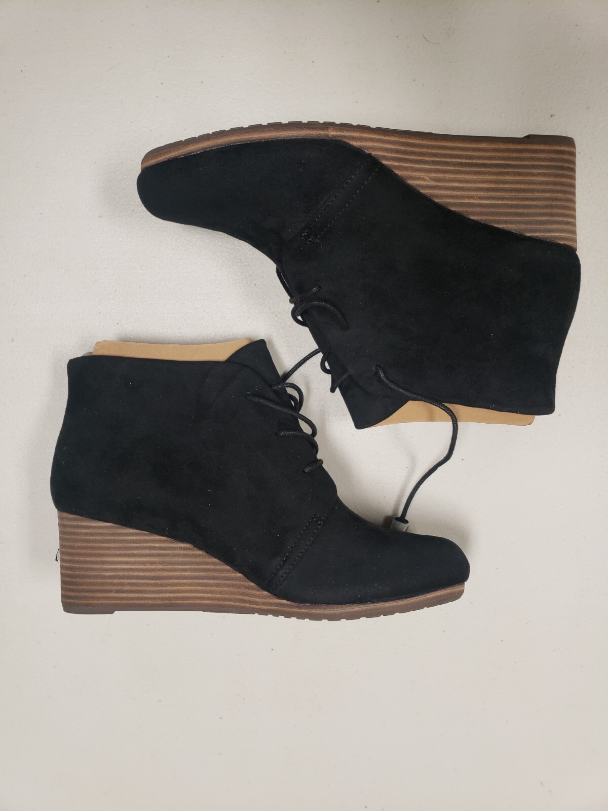 NIB Dr. Scholl’s Women’s Dakota Booties Black Microfiber Suede Tie Wedge Size 9
