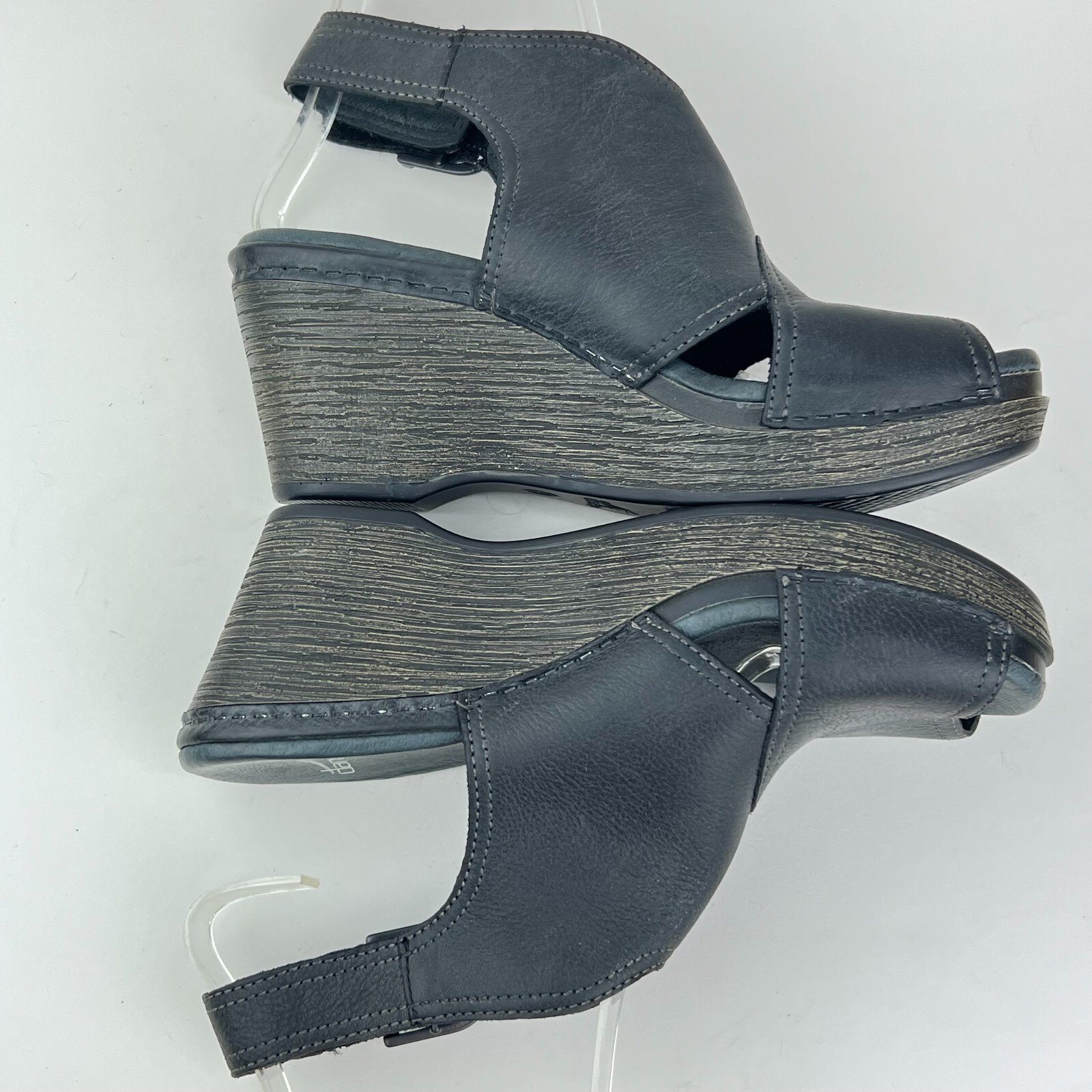 DANSKO VANDA Leather Peep Toe Wedge Black Slingback Platform Women US 6/6.5 EU36