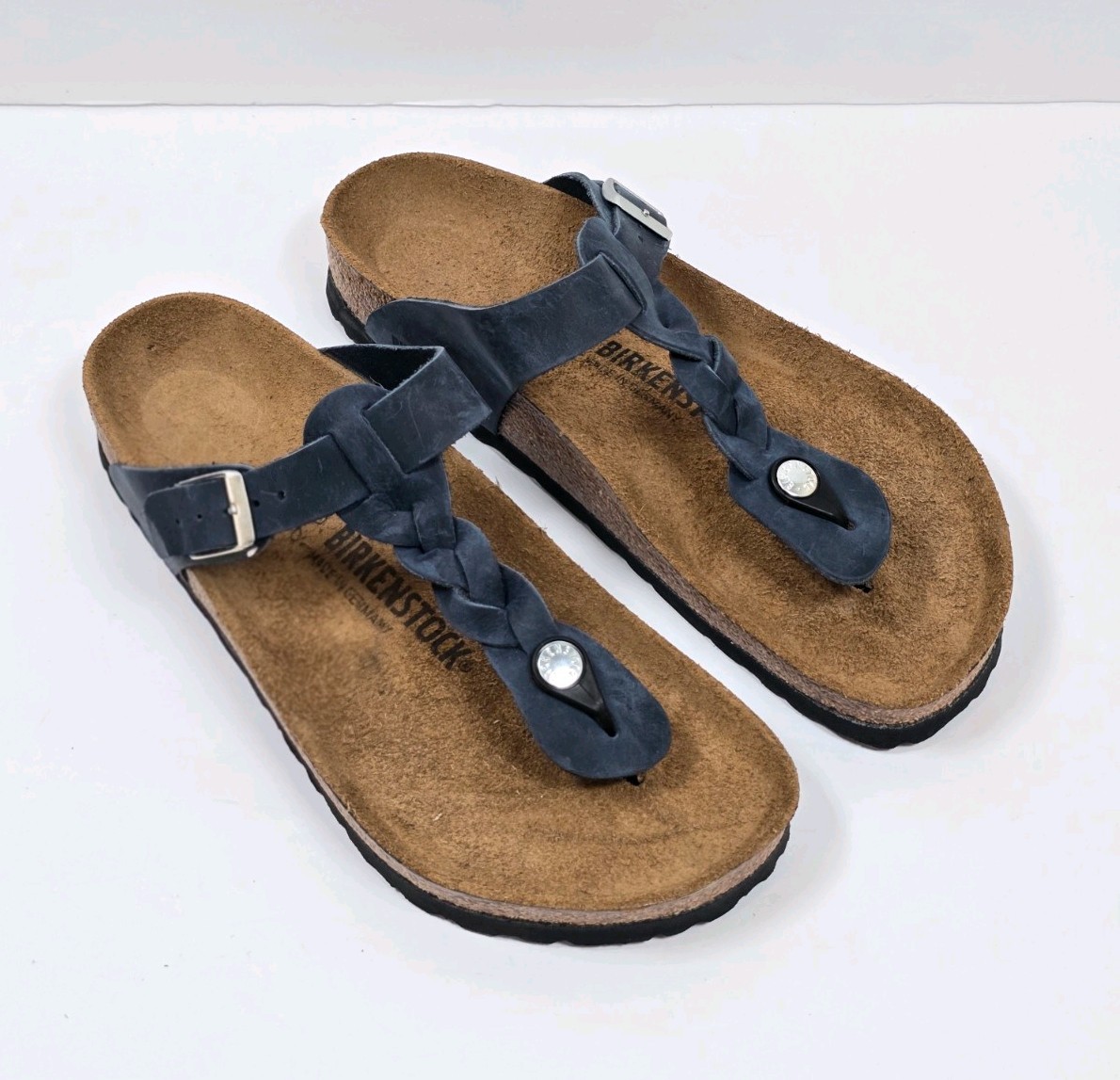 Birkenstock Gizeh Braided Navy Oiled Leather Thong Sandals Size EU40 US9