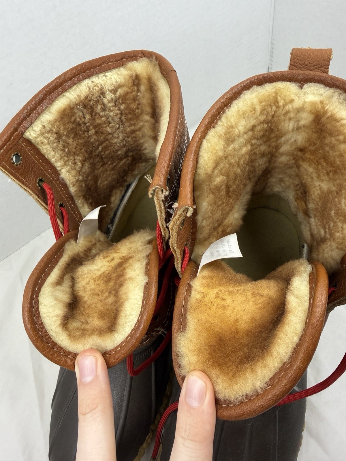 L.L.Bean Bean Boots Shearling Lined Brown Leather Duck Boots Made In Maine
