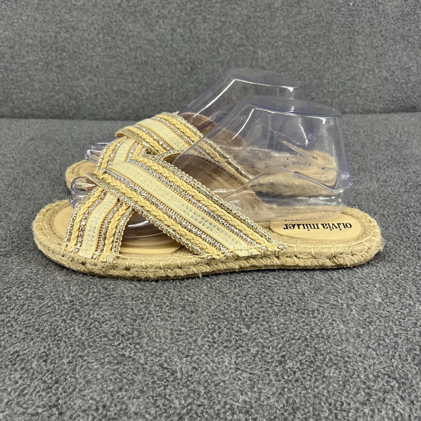 Olivia Miller Shoes Womens Size 9 Beige Espadrille Slip On Slides Sandals Beaded