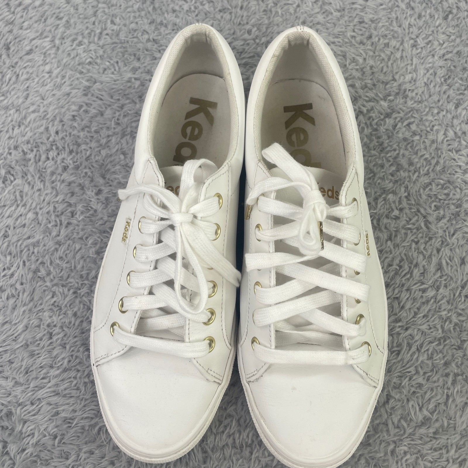 Keds Jump Kick Sneakers Womens 9 White Leather Gold Hardware WH63681